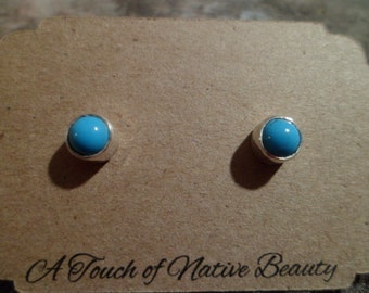 Authentic Navajo,Native American,Southwestern sterling silver Sleeping Beauty turquoise stud earrings. 5mm stones.Made to order