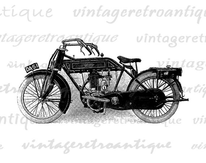 Printable Digital Motorcycle Graphic Image Antique Motorcycle Illustration Download Vintage Clip Art Jpg Png Eps HQ 300dpi No.3689