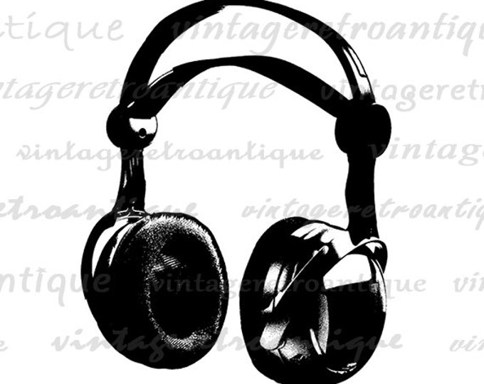 Headphones Printable Graphic Download Music Illustration Digital Image Vintage Clip Art Jpg Png Eps HQ 300dpi No.2069