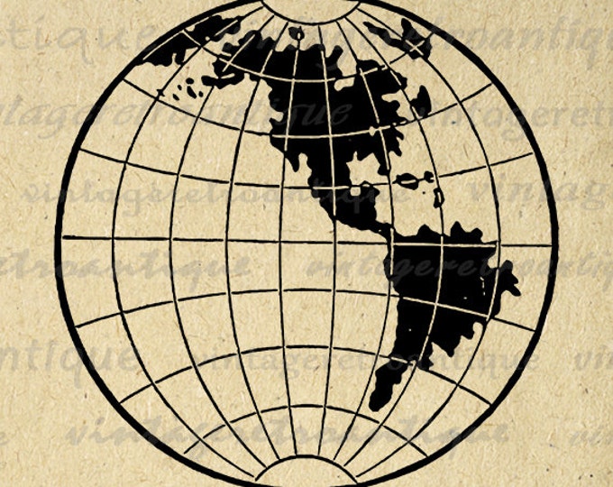 Earth Globe Printable Graphic Digital Antique World Planet Download Image Vintage Clip Art Jpg Png Eps HQ 300dpi No.3501