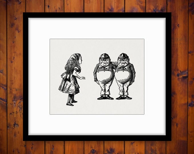 Printable Digital Tweedledee and Tweedledum Graphic Alice in Wonderland Download Image Antique Clip Art HQ 300dpi No.1483