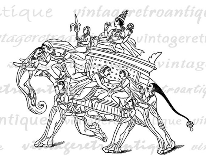 Printable Digital Hindu Krishna in Shape of Elephant Download Graphic Image Vintage Clip Art Jpg Png Eps HQ 300dpi No.2762