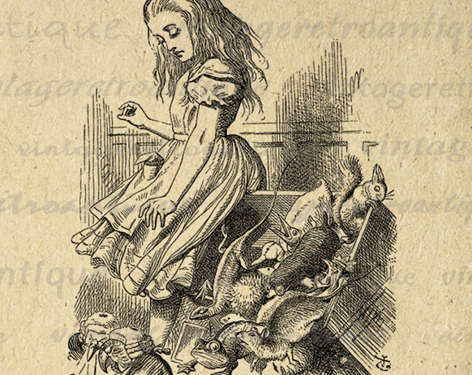 Alice in Wonderland Printable Graphic Image Alice Upsets the Jury Animals Digital Download Vintage Clip Art Jpg Png HQ 300dpi No.049