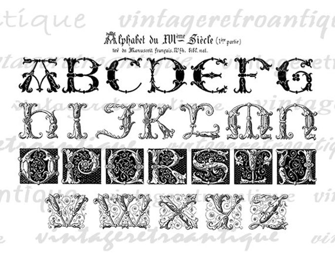 Printable Graphic Old Antique Alphabet Download Ornate Letters Digital Collage Sheet Image Jpg Png Eps HQ 300dpi No.192