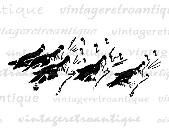 Digital Image Howling Wolves Download Wolf Illustration Printable Graphic Vintage Clip Art for Transfers etc HQ 300dpi No.1636