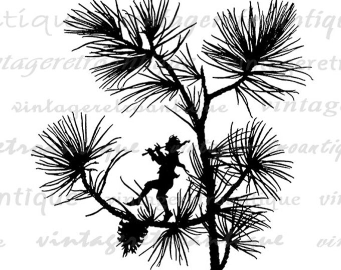 Digital Printable Flute Playing Fairy Silhouette Graphic Image Download Vintage Clip Art Jpg Png Eps HQ 300dpi No.2146