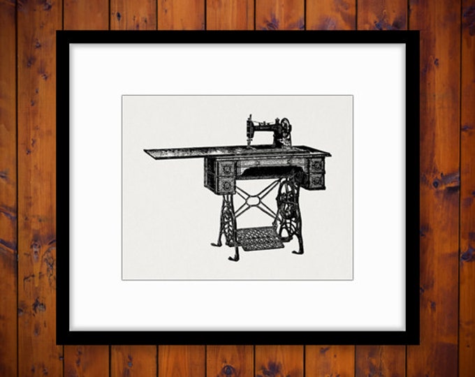 Retro Sewing Table Printable Graphic Download Sewing Machine Image Digital Vintage Clip Art Jpg Png Eps HQ 300dpi No.1223