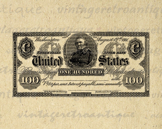 Digital Graphic Antique 100 Dollar Bill Image Printable Download Vintage Clip Art Jpg Png Eps HQ 300dpi No.2363