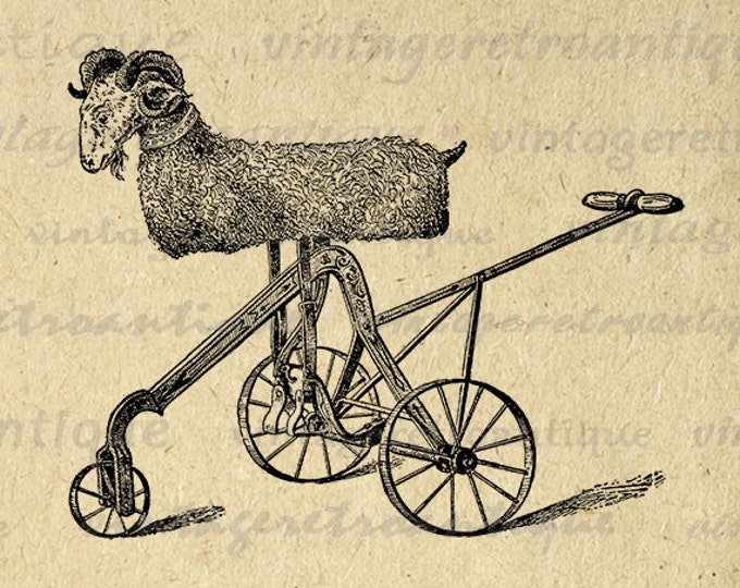 Printable Antique Toy Goat Ride Digital Download Illustration Image Graphic Vintage Clip Art Jpg Png Eps HQ 300dpi No.1738