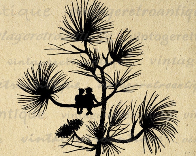 Fairy Couple Sitting on Tree Branch Printable Image Digital Download Graphic Antique Clip Art Jpg Png Eps HQ 300dpi No.2215