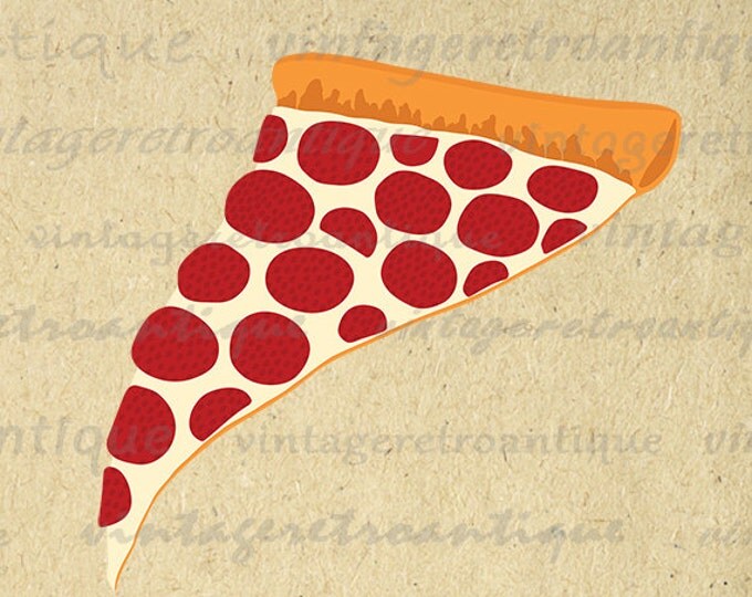 Printable Pizza Slice Digital Image Pepperoni Pizza Download Graphic Vintage Clip Art Jpg Png Eps HQ 300dpi No.3932