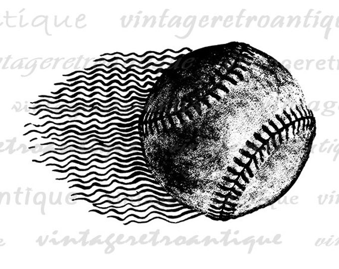 Printable Digital Baseball Download Flying Baseball Image Sports Baseball Graphic for Transfers Pillows Tea Towels etc HQ 300dpi No.4645