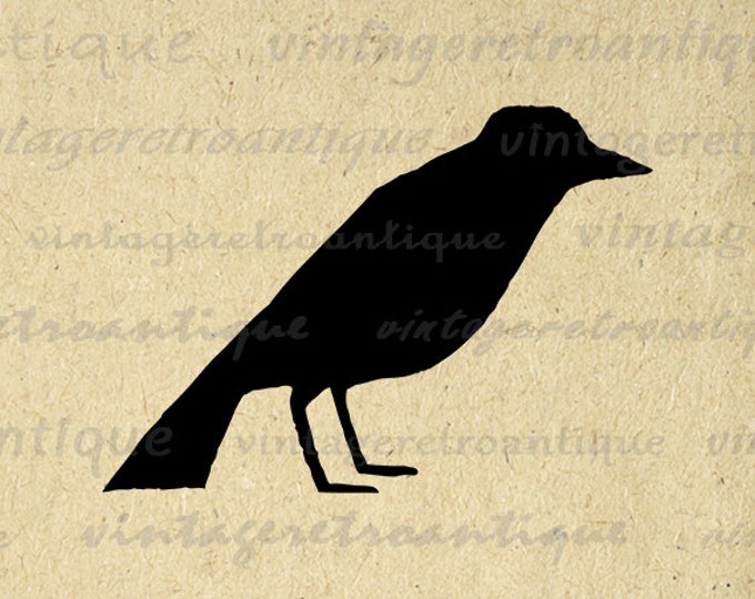 Digital Crow Silhouette Printable Download Bird Silhouette Image Animal Shape Bird Graphic for Transfers Tea Towels etc HQ 300dpi No.4690