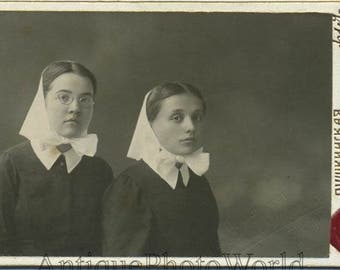 Young Russian nurses in kerchiefs antique CDV photo