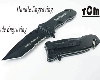 Groomsmen Gift- Personalized Black Hunting Pocket Knife ,Engraved Knife, Custom knife -Free different location engraving