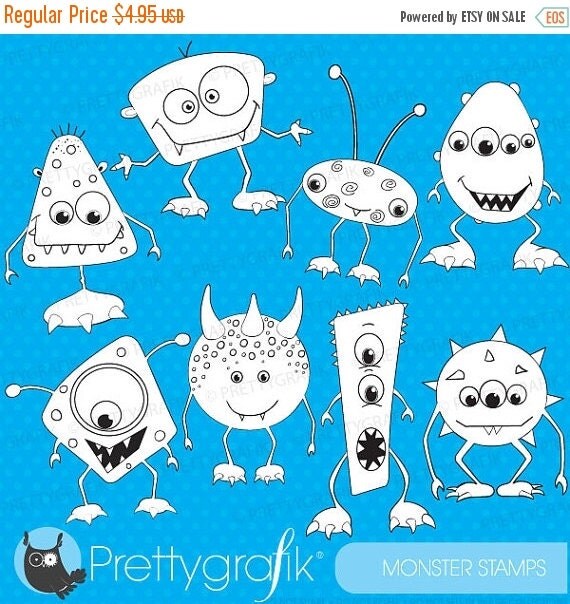 80% OFF SALE monsters digital stamp commercial use, vector graphics, digital stamp, digital images - DS391 Il_570xn