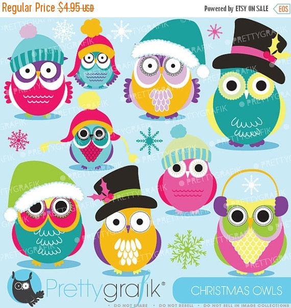 80% OFF SALE Christmas Owls clipart commercial use, vector graphics, digital clip art, digital images - Cl589 Il_570xn