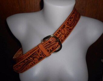 Vintage Comanchero Tooled Stamped Brown Leather Western Belt 34 Acorns