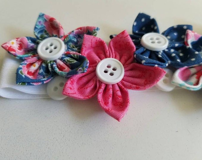 Pink and Blue Floral Flower Baby Headband