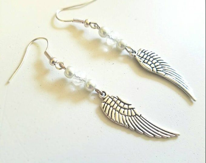 Angel Wing White Dangle Earrings