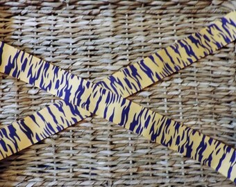1 1/2 inch wide yellow and purple tiger print ribbon - 3 yards