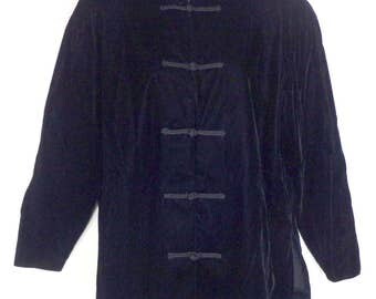 Vintage Women's Graver G Studio Velour Blazer Jacket Size Large L 14 / 16 Black Military Band Style Front Made in USA