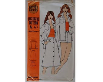 UNCUT Family Circle No 67 Denim Shirt, A Line Button Through Skirt, Denim Shorts Pattern 4 Sizes Bust 32.5" 34" 36" 38" UK 10 12 14 16