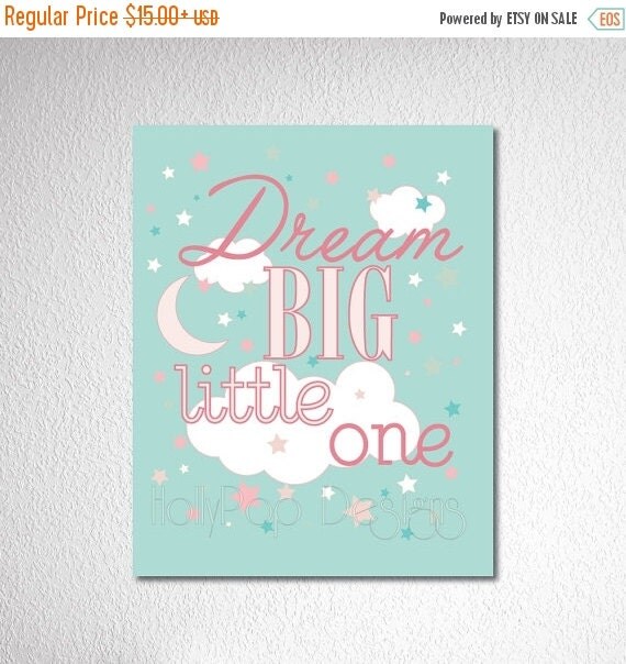 Dream Big Little One Nursery Wall Decor Baby by HollyPopDesigns