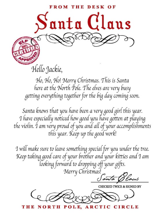 Letter from Santa Santa Claus INSTANT DOWNLOAD Printable