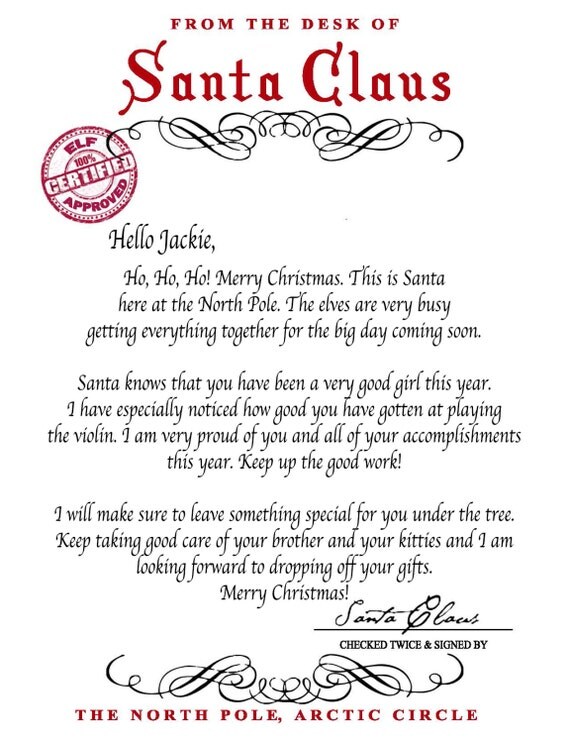 Letter From Santa Santa Claus INSTANT DOWNLOAD Printable