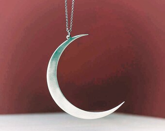 Extra Large Moon Necklace Silver Crescent Moon Necklace Moon Pendant Sterling Silver Statement Necklace Moon Jewelry Birthday gift
