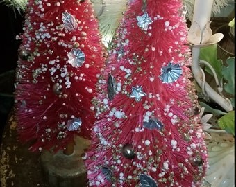 Vintage Rare Red Bottle Brush Trees