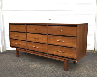 VIntage Modern Walnut Nine Drawer Dresser