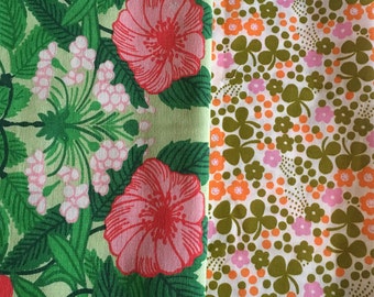 Scandinavian vintage fabric pack, retro fabrics. Swedish design. Made in the 60s, 70s. Mod floral pattern. Quilting projects. Fabric sc