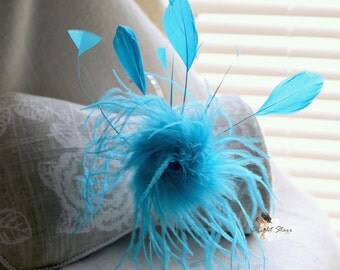 Blue headband - feather headband - feather headpiece - Blue feather headband - feather fascinator - Blue fascinator - girl headband