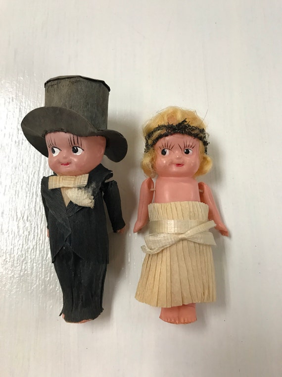 Bride and groom celluloid dolls 1920's