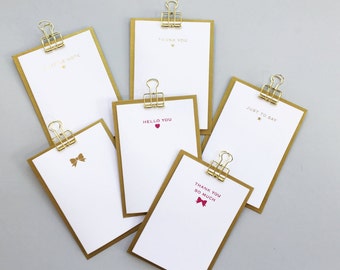 Notecards pack - Pack of 6 foiled notecards - Mini note cards - Packs of note cards various designs - Gold foil & pink foil notecards.