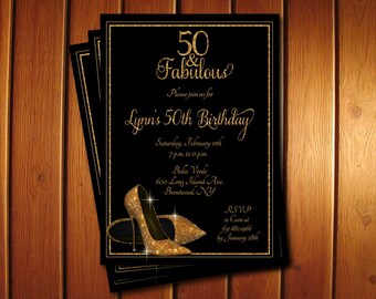 Gold Glitter Shoes Adult Birthday Party Invitation - Printable 50th Birthday Invitation