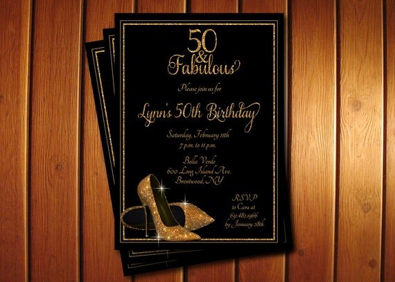 Gold Glitter Shoes Adult Birthday Party Invitation - Printable 50th Birthday Invitation Il_570xn