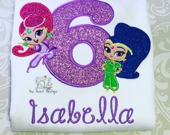 Shimmer and shine birthday shirt, shimmer genie, shine genie