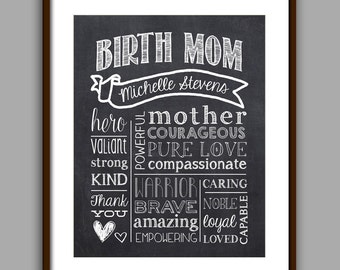 Birth Mom Gift, Adoption Gift, Birth Mom Personalized Printable, Chalkboard Style Printable, Birth Mom Thank You