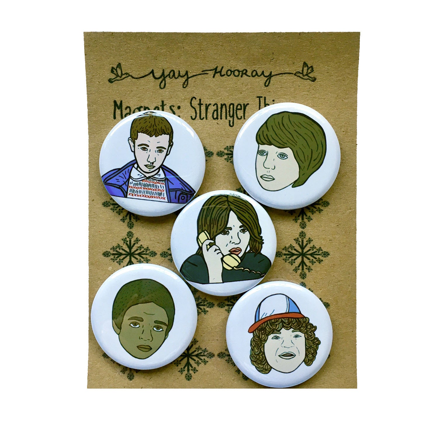 Stranger Things pin button badges magnets hand drawn