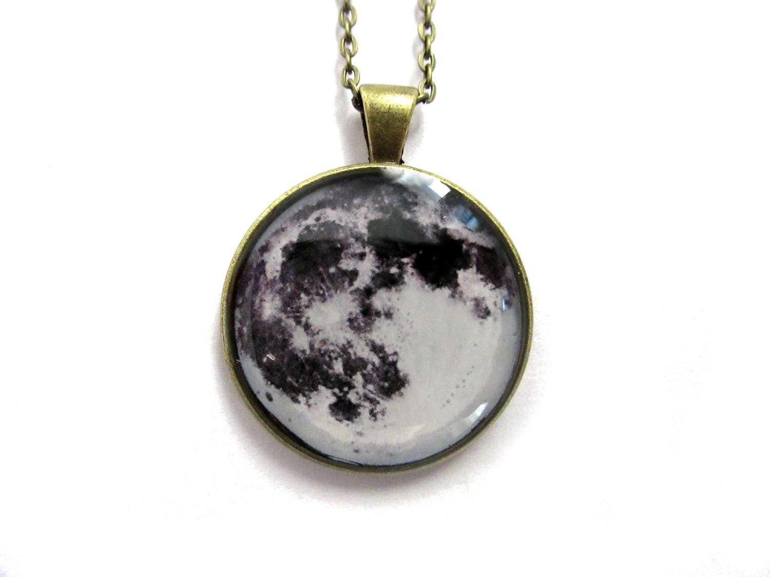 Full MOON NECKLACE Moon Pendant Space Galaxy Grey Moon