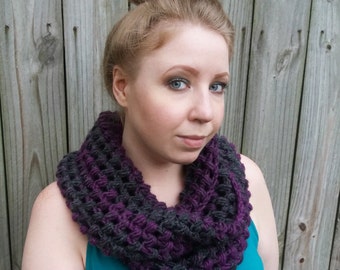 Gray and Purple Scarf - Crochet Oversized Scarf - Oversized Wool Scarf - Chunky Infinity Scarf - Crochet Womens Scarf - Crochet Chunky Scarf