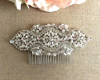 Bridal Hair Comb- Rhinestone and Pearl Bridal Hair Comb- Bridal Headpiece- Rhinestone Bridal Comb