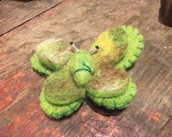 Handmade Felt Butterfly Pin Brooch in Green