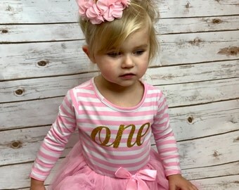 Baby girl first birthday outfit | 1st Birthday Girl Outfit Dress | first birthday outfit girl | One year old | Pink Striped Dresses