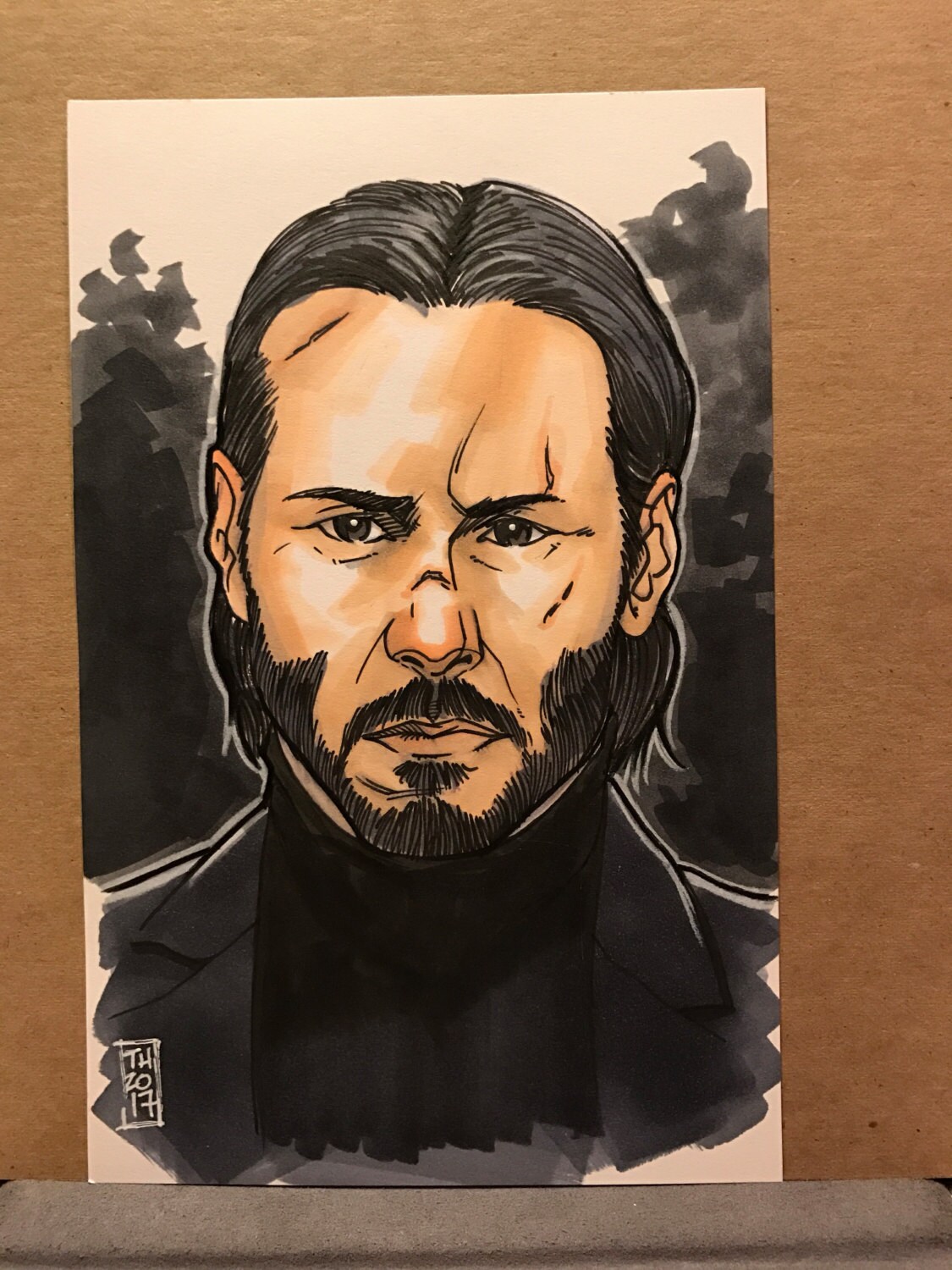 Original Art John Wick Head sketch by Tom Hodges