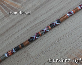 Hair Wrap, Sun Kissed, wooden beads, dark brown, beige tan, sparkly silver, rusty orange, deep red, hair extension, hair clip in, hair braid