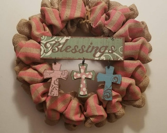 Blessings Cross - Burlap Wreath